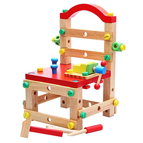 QZM Toddler Wooden Tool Play Toy, Activity Tools Chair Building Set for Kids, Workbench Play Toy