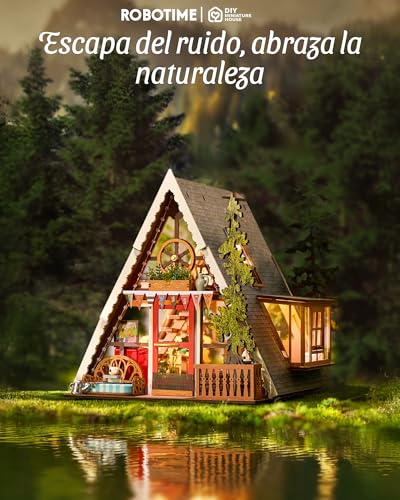 ROBOTIME Model Making for Adults, Miniature House A-Frame Wooden Dollhouse Ages 14+ Gifts for Women Men