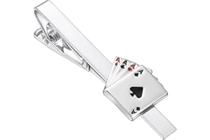 RunootPR Fun Tie Clips for Men Unique Silver Black Gold Cute Poker Pearl Rose Airplane Tie Bar Clip Party Wedding Holiday Novelty Jewelry with Box