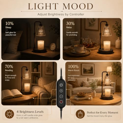 Funistree Height Adjustable Candle Warmer Lamp with Dimmer & Timer, Black Candle Melter Heater with 2 Bulbs, Home Decor, Birthday Gifts for Women, Compatible with Yankee Large Jars