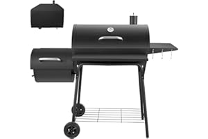 Kendane Barrel Charcoal Grill with offset smoker, 714 Square Inches Cooking Area, Outdoor BBQ Grill with Front and Side Shelf, Perfect for Backyard, Patio Parties and Picnics