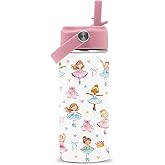 FAIVHSO Ballet Water Bottle with Straw Lid, 16 oz Insulated Stainless Steel Tumbler, Travel Cups, Birthday Christmas Gifts for Girls Ballerina Dance Lovers