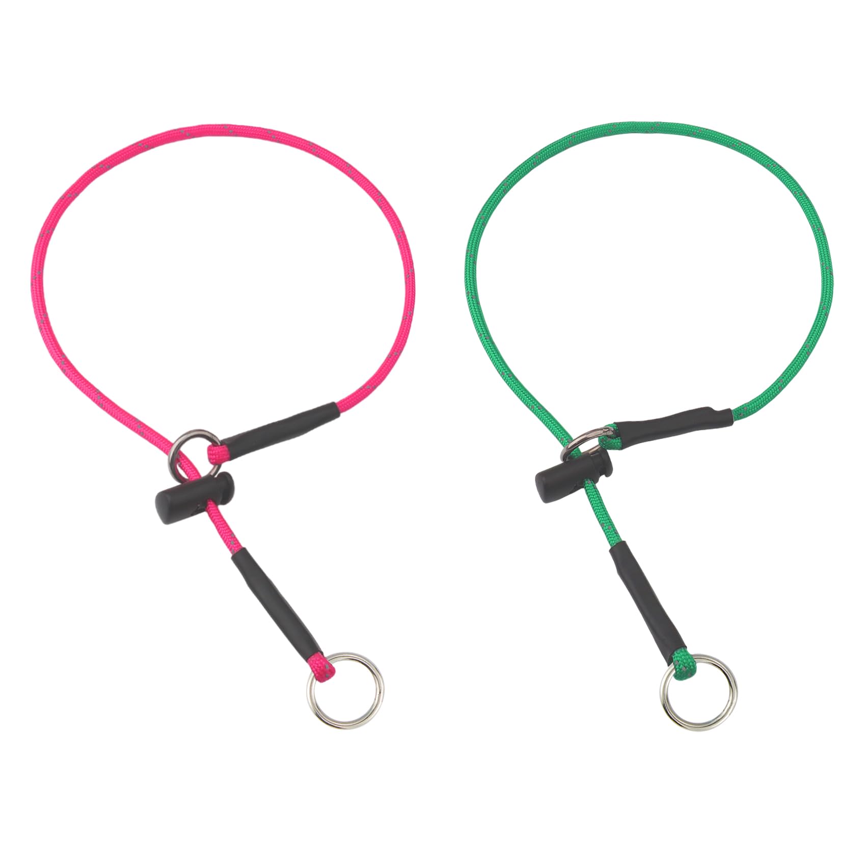 Photo 1 of 16" Dog Slip Collar – 5/32" Paracord Rope Dog Collar with Spring-Loaded Stopper & Stainless Steel O-Ring, Reflective for Low-Light Visibility (Hot Pink & Green)