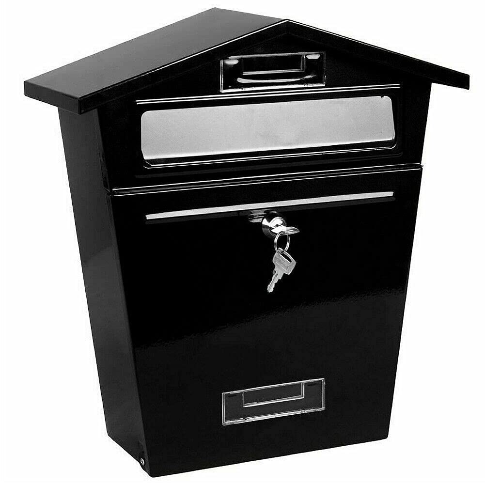 Black Large Letter Box Post Mail Box Wall Mounted Post Box Lockable with Keys