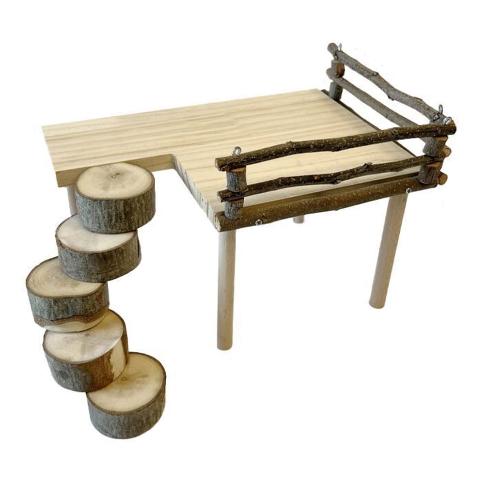 Cachpib Hamster Platform Wooden Platform Stand Shelf for Hamster Golden Bear Hamster Climbing Toy Natural Wood Hamster Playing Activity Platform with Ladder Hamster Cage Accessories Horizontal Round