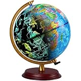 TTKTK Illuminated World Globe for Kids & Adults All Ages with Wooden Stand 7 in 1- Night View Stars Map Constellation Globe with Detailed Colorful World,Built-in LED Bulb, Educational Gift