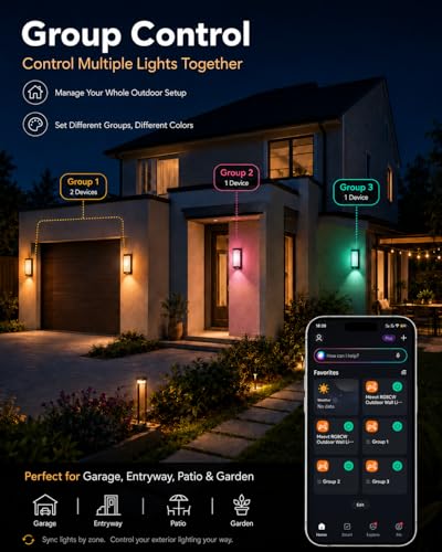 MMEEVT Outdoor Wall Light 1800Lm, IP65 RGBCW Wall Lamp (2 Piece) | Three Side Lighting Smart Led Indoor Lighting with Alexa and Google Assistant for Entrance Garage Porch