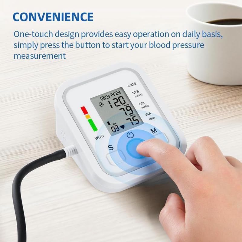 FARMADAR Monitor de Presion Arterial para Brazo con Pantalla LED, Baumanómetro Digital con Pantalla, Deteccion Automática y Precisa de la Presión Sanguínea, Multiples tipos de Medicion Y Oximetro de pulso para dedo. USO FACIL PARA TODA LA FAMILIA