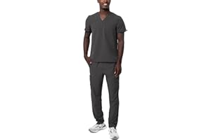 Adar Addition Go-Basic Scrub Set for Men - Classic V-Neck Scrub Top & Cargo Scrub Pants