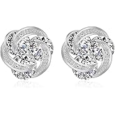 DIAMANTIO 18K Gold Plated Knot Stud Earrings for Women – Sparkling Cubic Zirconia Round Crystal Earrings, Hypoallergenic Classic Jewelry Gift