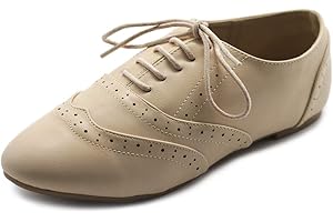 Ollio Women's Shoe Classic Lace Up Dress Low Flat Heel Oxford