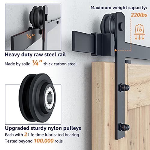 SMARTSTANDARD 12FT Heavy Duty Double Door Sliding Barn Door Hardware Kit,Smoothly and Quietly