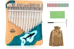 Hluru Whale and Beechwood 21-Key Kalimba Ocean Blue | Ocean Whale and Jellyfish Design Flat Board Thumb Piano Instrument | Perfect Birthday Musical Gifts (HL-21BO)