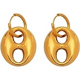 GulCean Chunky Gold Hoop Earrings For Women,18k Gold Plated Stainless Steel Trendy Lightweight Large Coffee Beans Dangle Drop Huggie Earrings Non Tarnish Jewelry