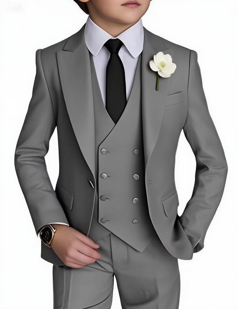 Photo 1 of ** UNKNOWN SIZE*** Waryumiller Grey Suits for Boy Slim Fit 4 Piece Suit Double Breasted Suit Formal Wedding Suits Prom Tuxedo Suits for Boy