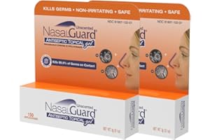 NasalGuard Antiseptic Topical Gel - Kills 99.9% of Germs - Patented Positive Ion Technology, Non-irritating, Safe for Daily use - Over 150 Applications Per Tube, (3 Grams) Unscented - Pack of 2