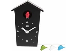 KOOKOO Birdhouse Mini Black, Tiny Modern Cuckoo Clock with 12 Natural Bird Songs or Cuckoo Call