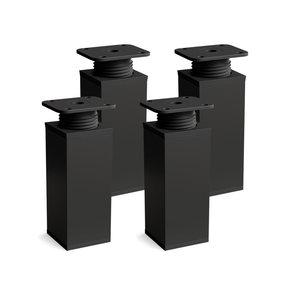 sossai® Design Furniture feet MFV1 | Height Adjustable | Set of 4 | Square Profile: 40 x 40 mm | Color: Black matt | Height: 120mm (+ 20mm) | Material: Aluminum | Wood Screws Included
