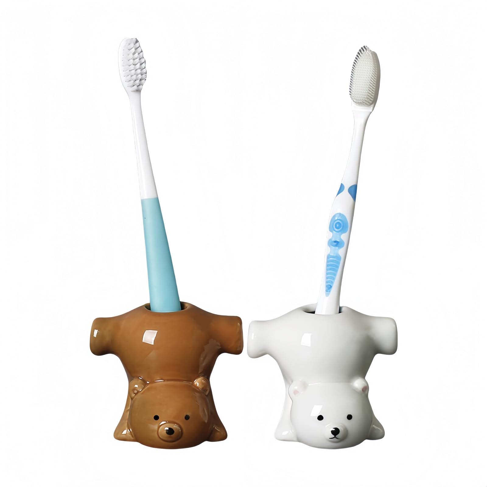 Photo 1 of 2 Pack Ceramic Toothbrush Holders, Cute Animal Tooth Brush Holder Bathroom Accessories Organizer Multipurpose Storage Organizer Vanity Countertops Cotton Swabs Holder