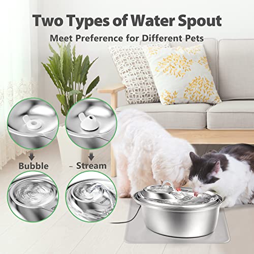 ORSDA Cat Water Fountain Stainless Steel, Pet Water Fountain for Cats Inside 3L, Automatic Water