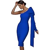 Maketina Womens One Shoulder Ruffle Long Sleeve Bandage Dress Club Cocktail Dresses