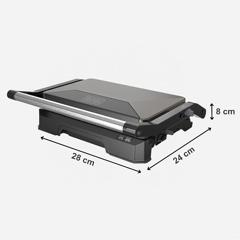 - Parrilla Grill 1000W, Apertura 180°, Antiadherente, Plancha