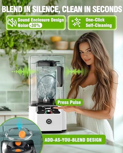 WantJoin - Licuadora silenciosa – Licuadora de cocina con motor de cobre de 2.5 CV, tarro de 88 onzas, licuadoras silenciosas multifuncionales para batidos, jugos, sopas, salsa, con 15 velocidades