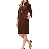 Corduroy Dress for Women Long Sleeve Shift Dress Button Down V Neck Midi Dress