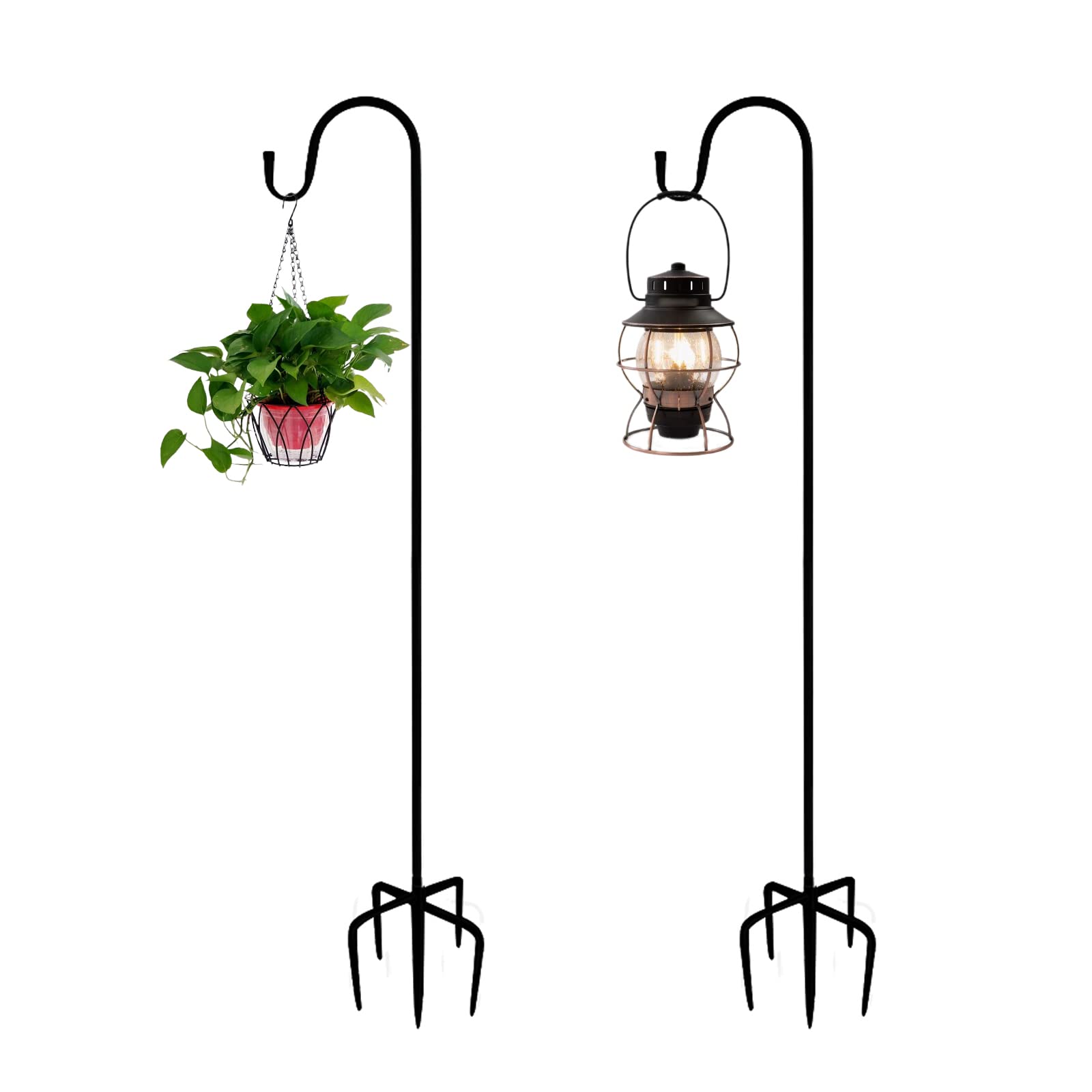 LEMCC 2 Pack Shepherd Hook with Base Stand 160cm Heavy Duty Tall Garden Hooks Garden Plant Hanger Stake for Hanging Bird Feeders Lanterns Light Plant Baskets Wedding Decor