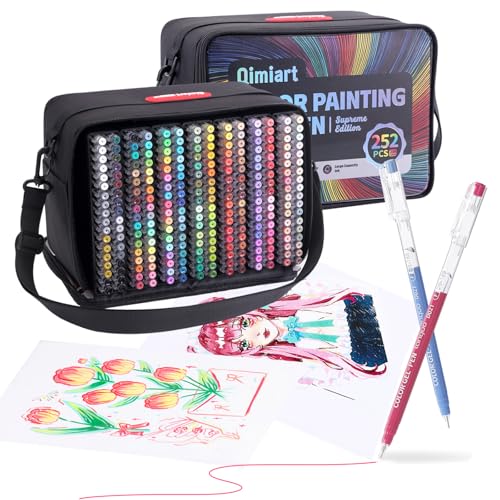 252 Pcs 234 Colors Gel Pens Set，0.6mm Fine Point Quick-Drying Ink with Portable Storage Bag for Adult Coloring, Journaling, Drawing, Office
