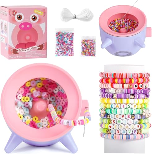 Caydo 2-in-1 Clay and Seed Bead Spinner for Jewelry Making, Electric Bead Spinner, Bracelet Maker Machine, Necklace Making Machine with Bead Needles and Thread, Christmas Gift for Craft Lover,Purple