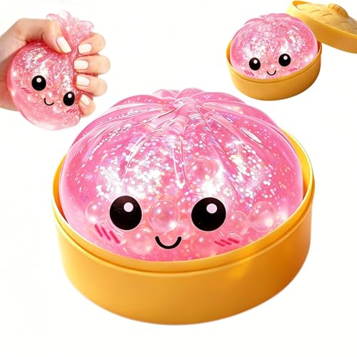 Last Page® Glitter Dumpling Squishy Box Real Squishy Dumplings Squishies Fidget Toys Adults & Teens Large Adults Anxiety Relief Squeeze Toy (Pink)