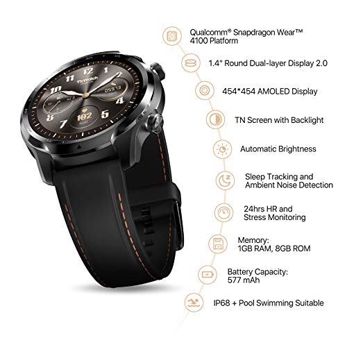 Ripley - TICWATCH PRO 3 GPS RELOJ INTELIGENTE PARA HOMBRE QUALCOMM  SNAPDRAGON WEAR 4100 PLATAFORMA MONITOR DE SALUD FITNESS 3-45
