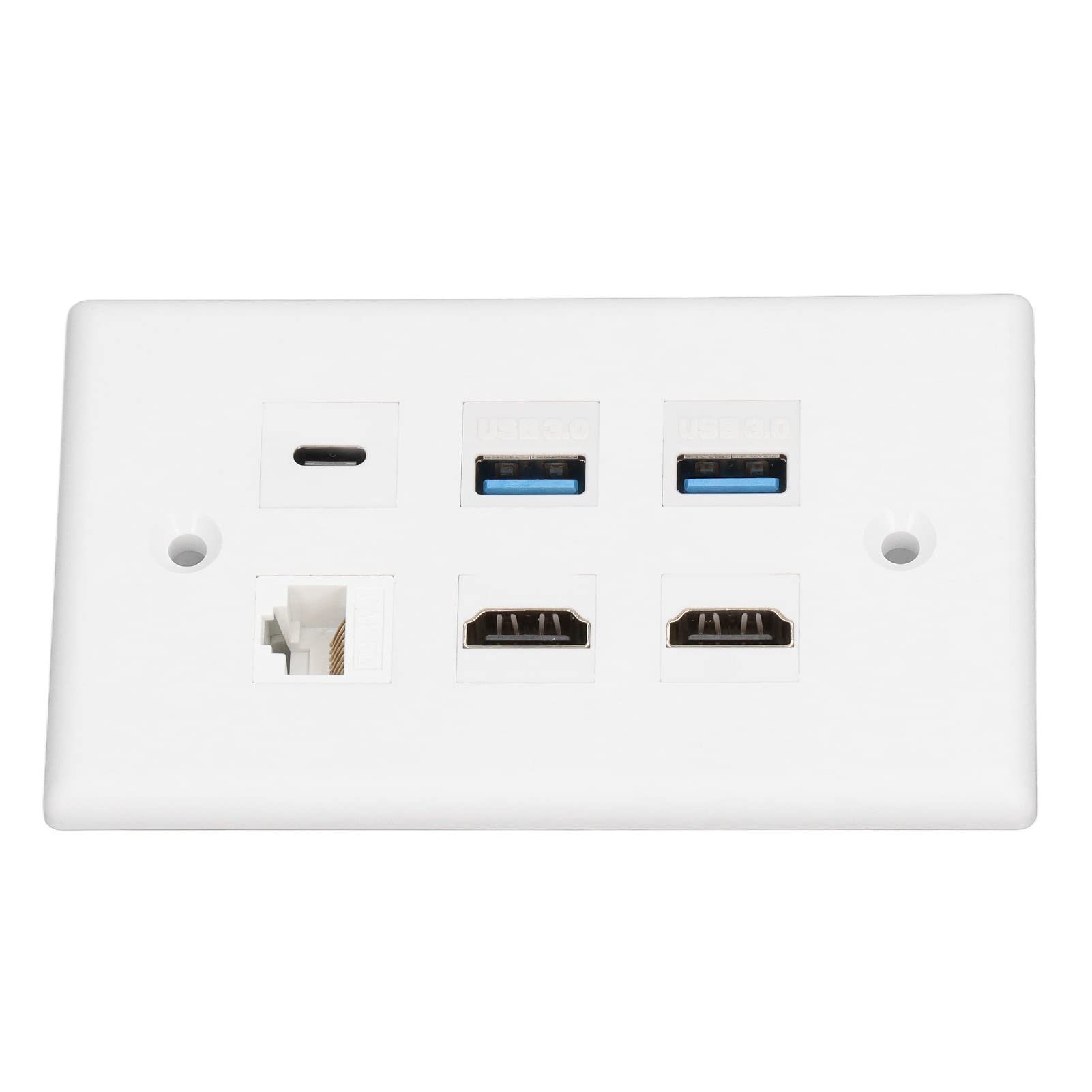 Annadue HDMI USB3.0 Cat6 USB C Wall Plate, 6 Ports Outlet Wall Plate, 2 x HDMI + 2x USB 3.0 +1 x Type C+1 x CAT6 Ethernet Wall Plate for TV Projector Computer