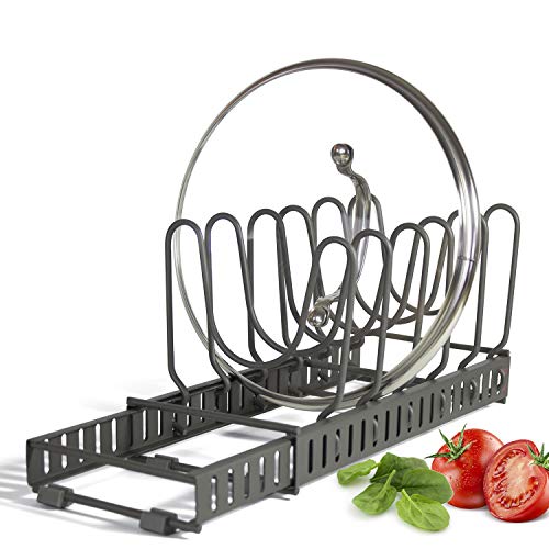9+ Lids - BetterThingsHome Expandable Lid Holder: Total 10 Adjustable Compartments, Stores 9+ Lids, Can Be Extended to 22.25