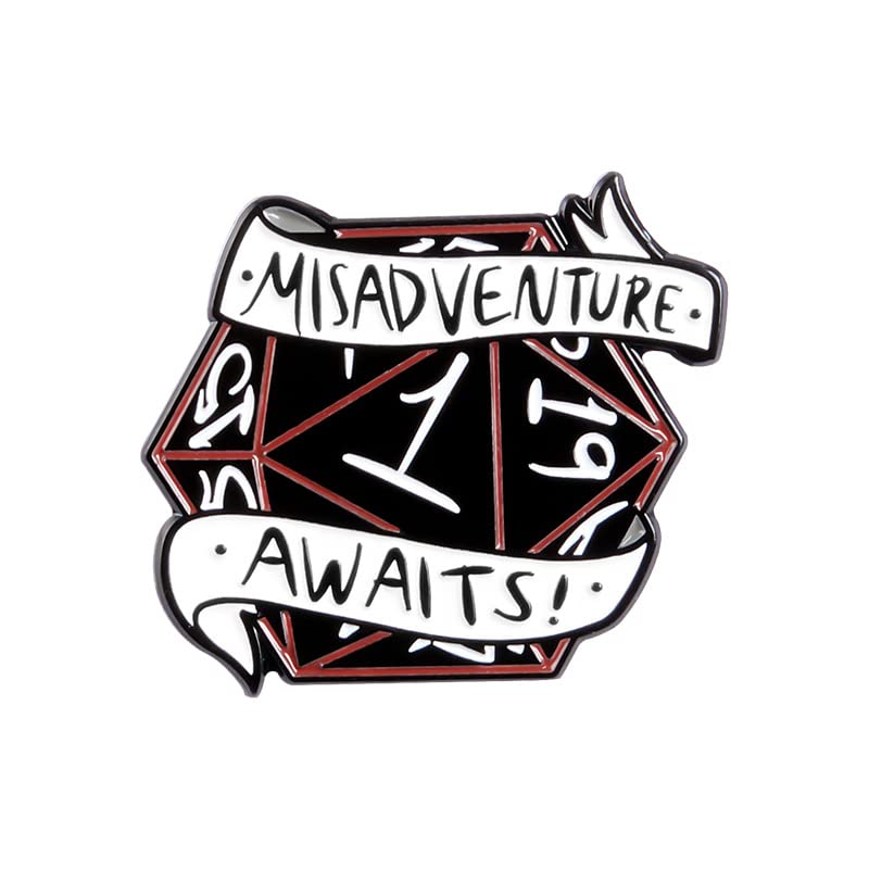 TRPG D20 Pin Badge (Misadventure Awaits)