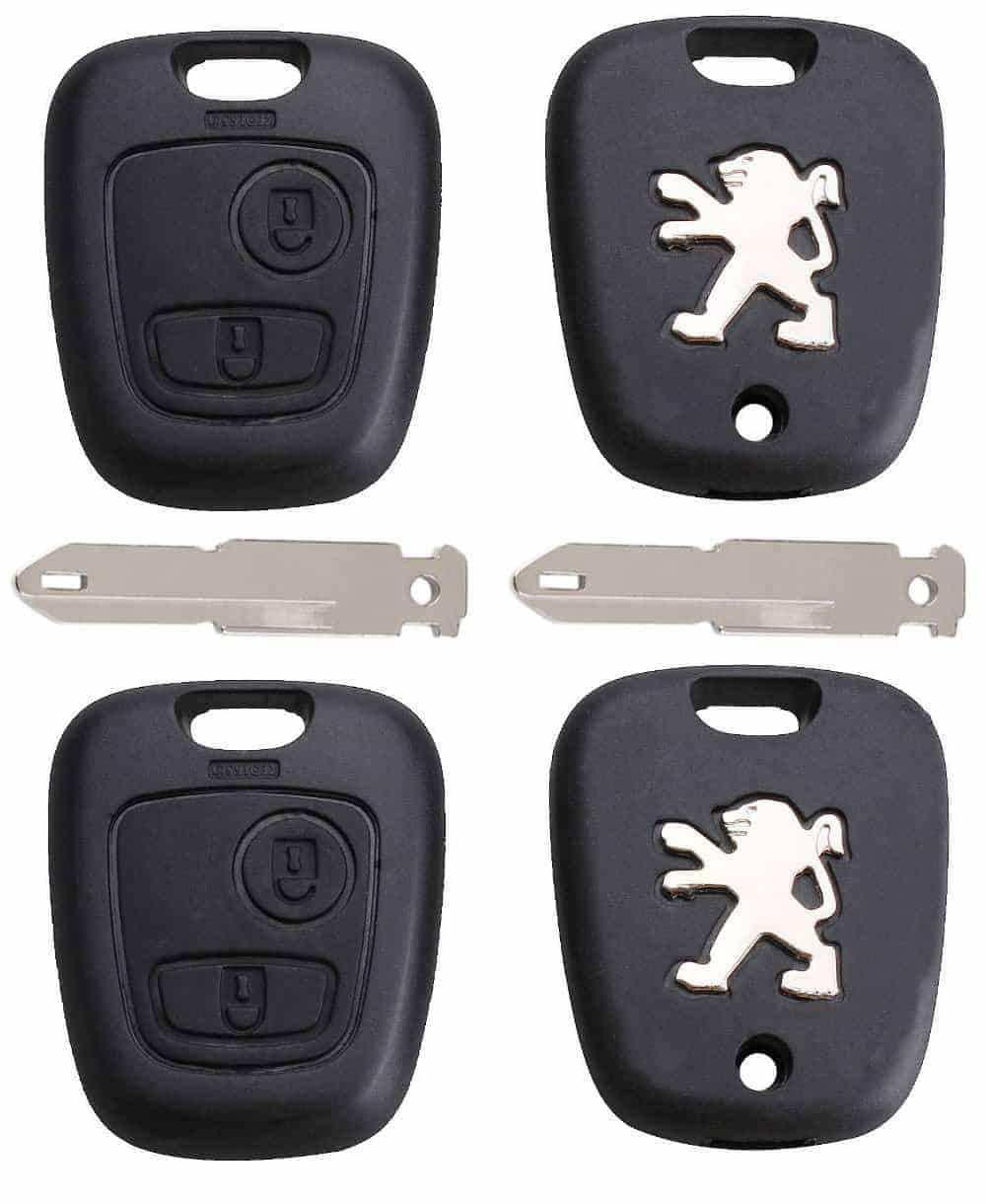 RKFUK® - 2 x Replacement 2 Button Remote Car Key Fob Case with Blade for Peugeot 106 206 306 406 107 207 307 407 Keys and Fobs for Peugeot Cars