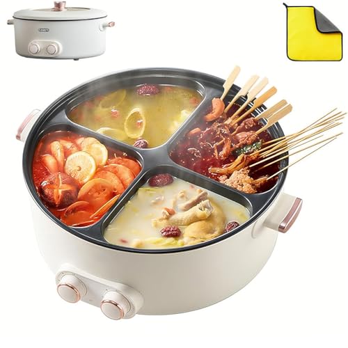 TTCHANG 6L Four Grid Multifunctional Stew Pot, Electric Pots 4 Compartment, Independent Temperature Control on Both Sides, Multi-Functional Household 6 Liters Capacity Hot Pot,6L