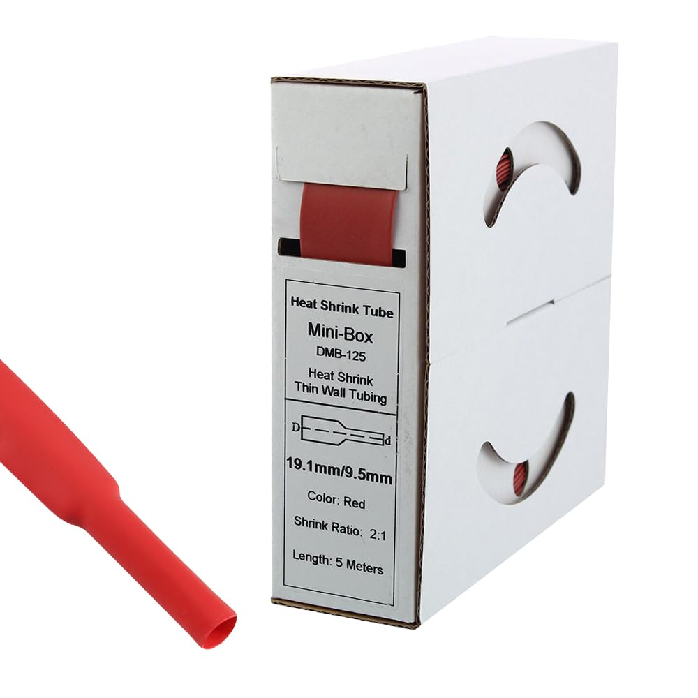 Offgridtec Heat Shrink Tube 5 m 19.1 mm > 9.5 mm Red Dispenser Box Workshop Car