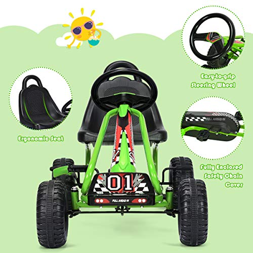 HONEY JOY Go Kart for Kids, 4 Wheel Pedal Powered Go Cart with Steering