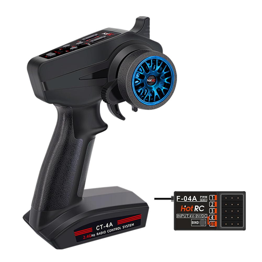 aneegfpv HOTRC CT-4A 4CH RC Remote and Receiver 2.4ghz Remote Controller RC Transmitterfor RC Car Boat Tanks(CT-4A-blue)