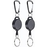 2 Pcs Black Retractable Keychain Heavy Duty Key Fob Badge Reel Holder with Multitool Carabiner Clip and Key Ring for Id Holders and Lanyards, Badge Holders, Car Keychain