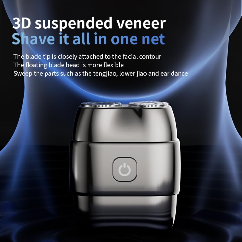 2025 Neu Rasierer Herren Elektrisch, Mini Portable Electric Shaver, IPX7 Wasserdicht Mini Trockenrasierer Herren Elektrisch mit Dual-Ring Magnetklinge für Nass- und Trockenrasierer (Silber) 3