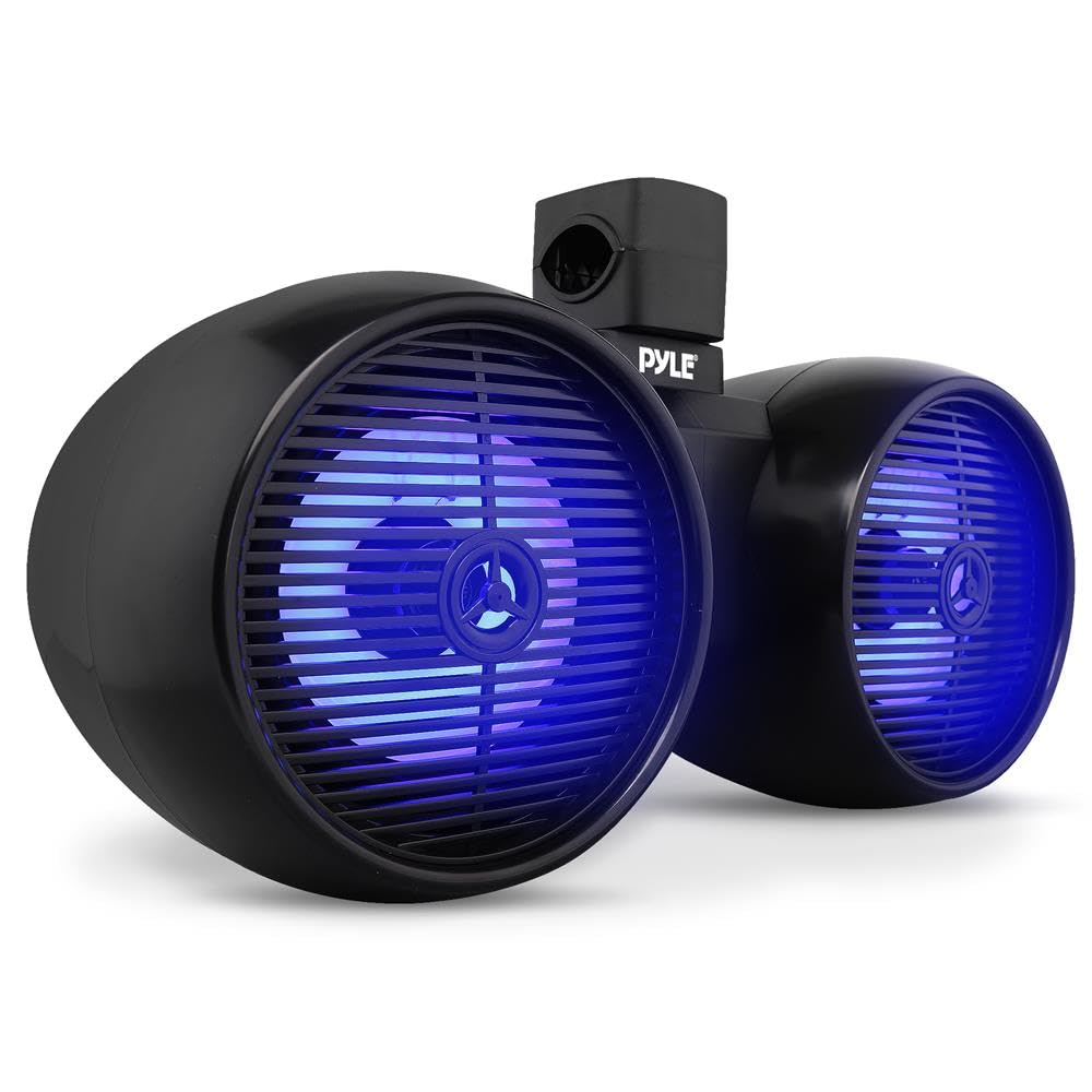 Pyle Marine Speakers, Boat Speakers, Marine Speaker, 8″ 300W Dual Waterproof Off-Road Sound System, LED Lights, IP-44 Rated, 4 Ohm, Includes Mounting Brackets, Heavy Duty ABS Construction