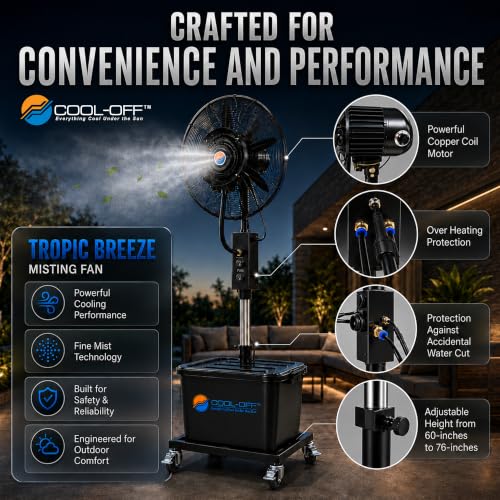 Cool-Off™ 10 Gallon water tank Tropic Breeze Portable Misting Fan with 90 Degree Oscillation (Midnight Black)