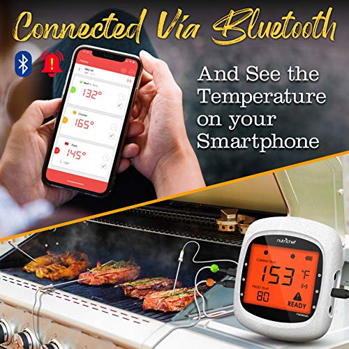 NutriChef Bluetooth Meat Thermometer for Grilling and Smoking Wifi Grill Thermometer for