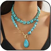 Zxcog Chunky Turquoise Necklace for Women Fashion Western Necklace Gold Turquoise Choker Necklaces Handmade Boho Toggle Collar Jewelry Accessories