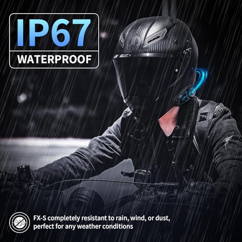 Fodsports FX-S Motorcycle Bluetooth Headset V5.4, 2-Way Helmet Intercom Communication System with IP67 Waterproof, CVC Noise Cancellation, Hands-Free Music/Call, 2 Type Mics, 1 Pack