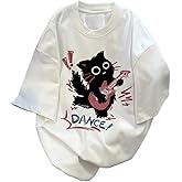 Women Vintage T-Shirt Y2K Cat Graphic Harajuku Tee Tops Summer Emo Grunge Oversized Streetwear Preppy Gothtic Clothes