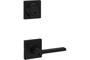 Weiser Casey Matte Black Front Door Handle with Deadbolt, Reversible Exterior/Interior Door Handles with Deadbolt Lock, Front